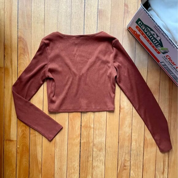 Princess Polly Rust Ribbed Long Sleeve Crop Top – Size 8 - Picture 4 of 4